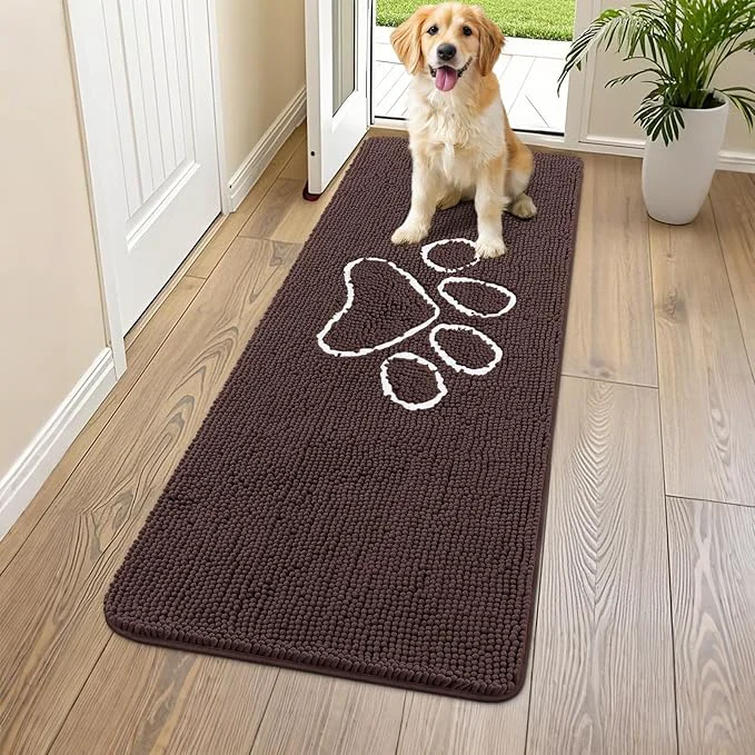Healthy Smiry Dog Door Mat for Muddy Paws Absorbent Dirt Trapper Non Slip Quick Dry Washable Chenille Mat for Mud Dogs Entry Rug for Indoor and Outdoor 59x24 Inches Brown and White About ThisOverview Relaxed