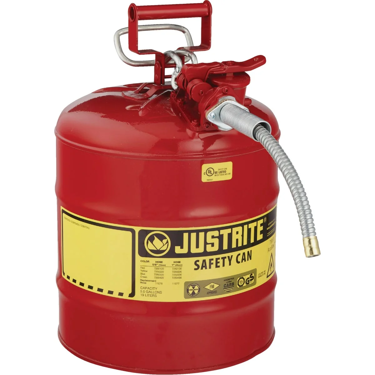 Sophisticated Justrite 5 Gal. Type II Galvanized Steel Safety Fuel Can Red Stylish