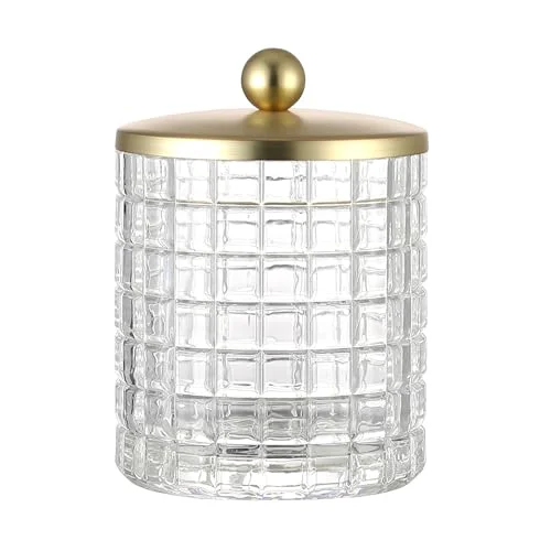 Natural Clear Tranparent Apothecary Etched Geometric Grid Glass Jar W Smooth