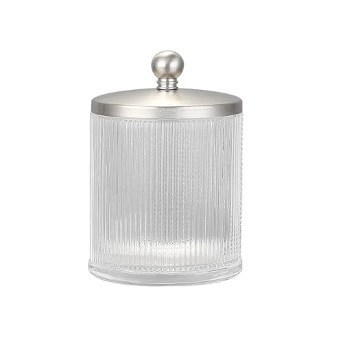 Recyclable Clear Transparent Apothecary Ribbed Geometric Etched Glass Jar W World-Class
