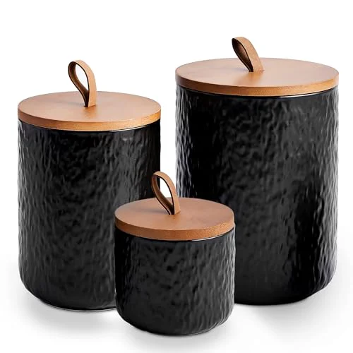 Proven Black Stone Ceramic Canister with Bamboo Lid 3 Count Refined