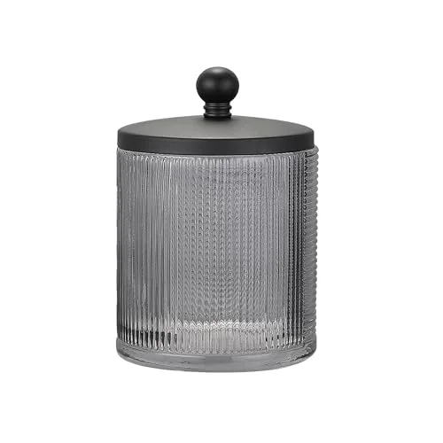 Official Gray Colored Tranlucent Apothecary Ribbed Geo Etched Glass Jar W Responsible