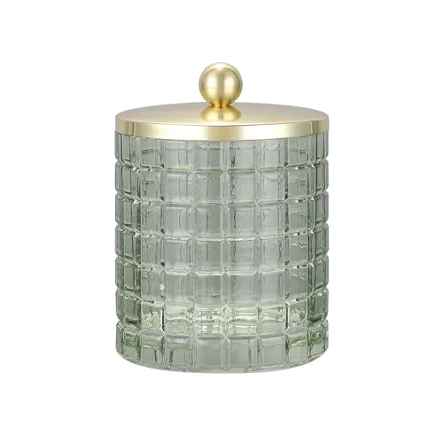 Secure Sage Colored Tranlucent Apothecary Etched Geometric Grid Glass Jar W Unique