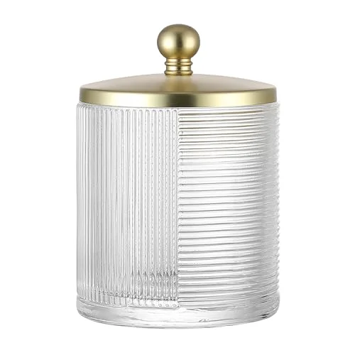 Natural Clear Transparent Apothecary Ribbed Geometric Etched Glass Jar W Artisan