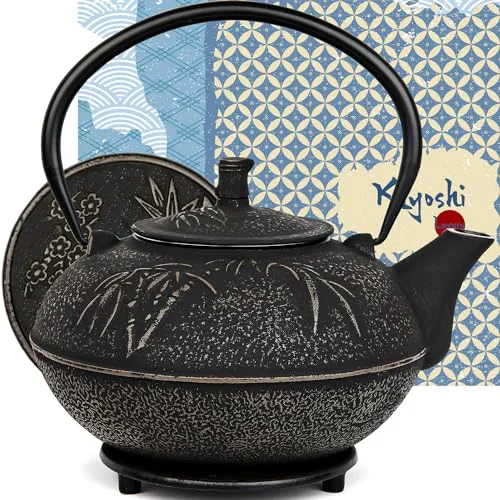 Professional 85 Oz XXL Black Bamboo Cast Iron Teapot Trendy