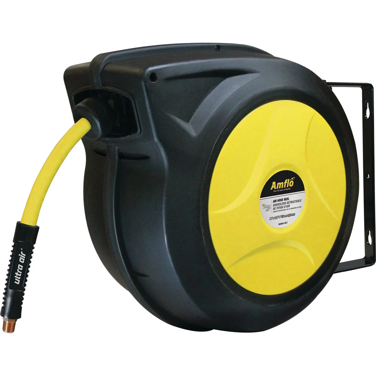 Modern Amflo UltraAir Automatic Air Hose Reel with 3 8 In. x 50 Ft. Hybrid Hose Solid
