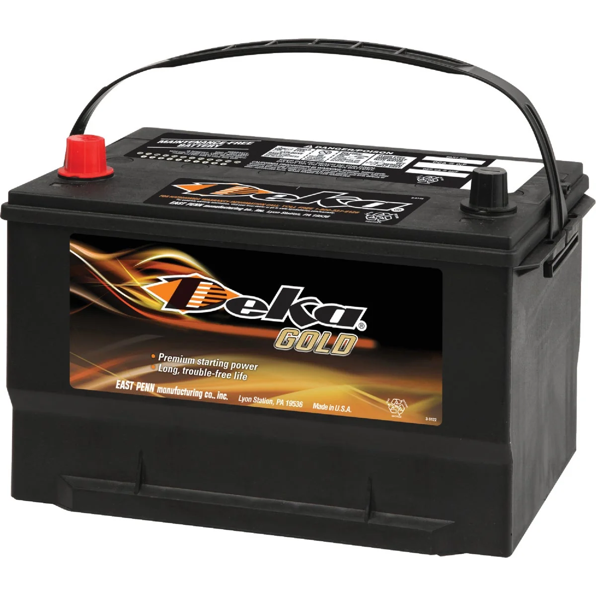 High-Grade Deka Gold 12-Volt 850 CCA Automotive Battery Top Post Left Front Positive Terminal Durable