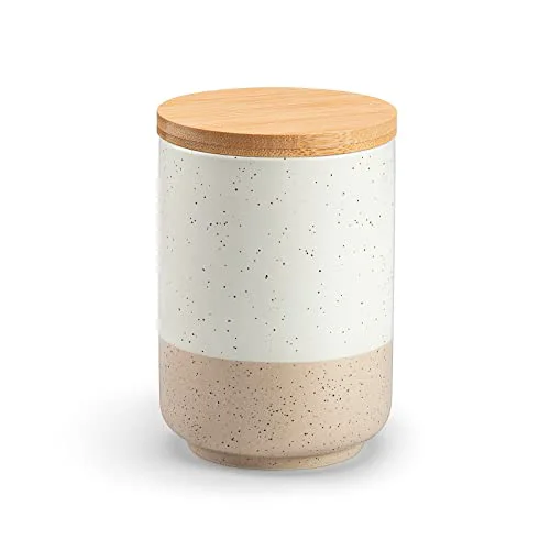 Breathable Sabine Small Ceramic Canister with Airtight Wood Lid High-Quality