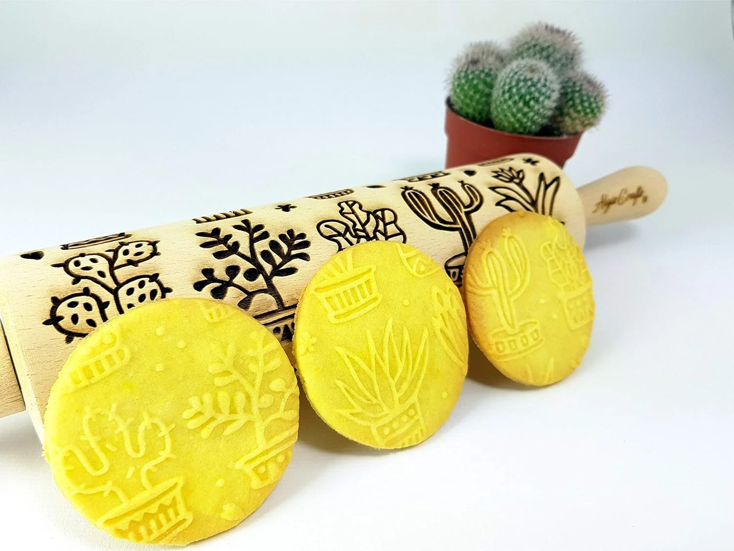 Organic CACTUS Embossing Rolling Pin Embossed dough roller by Algis Crafts Classic