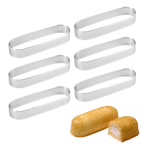 World-Class Oval Tart Ring 304 Stainless Steel 6pcs Thickened Perforated Pastry Cake Ring Mold for Baking Nonstick Fruit Tarte Crust Tools 6 Count Refined