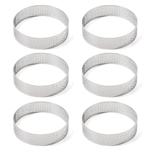 Next-Generation 6pcs 304 Stainless Steel Round Tart Ring 3.15 inch Metal Perforated Cake Mold Pastry Molud for Circle Tartlet French Dessert Small Fruit Tarte Crust Proven