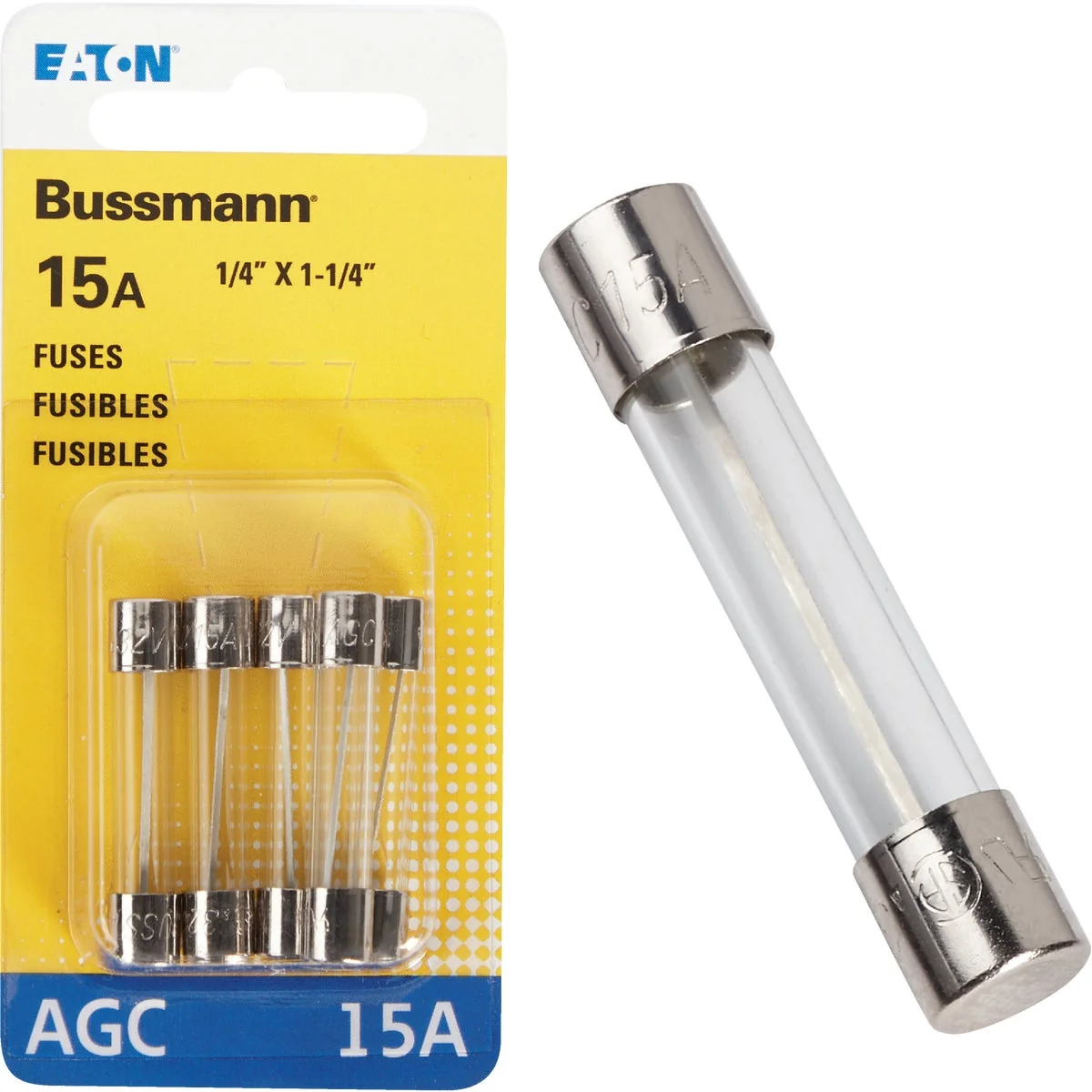 Verified Bussmann 15-Amp 32-Volt AGC Glass Tube Automotive Fuse 5-Pack Authentic