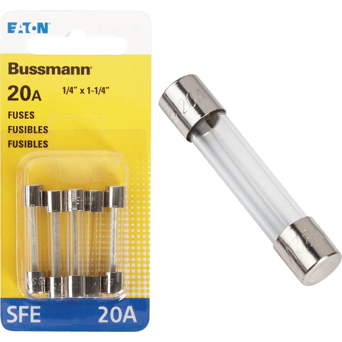 Expertly Made Bussmann 20-Amp 32-Volt SFE Glass Tube Automotive Fuse 5-Pack Fast