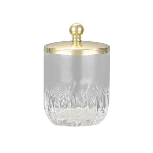 First-Class Clear Transparent Apothecary Vertical Wavy Glass Jar With Gold Metal Lid Cover for Bathroom Organization Fast
