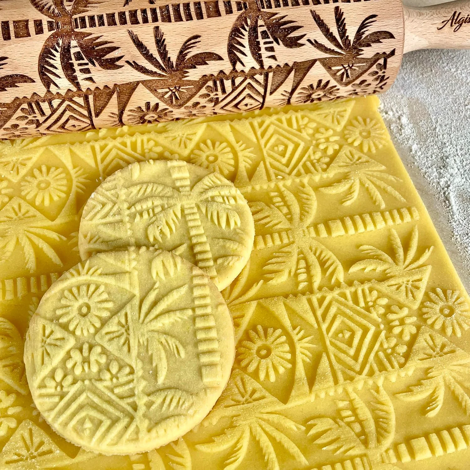 Soft PALM TREE Embossing Rolling Pin with Tropical Pattern. Dough and Clay Roller for Embossed Cookies and Pottery. Cookie and Ceramic Stamp. Backing Gifts for Women by Algis Crafts Convenient