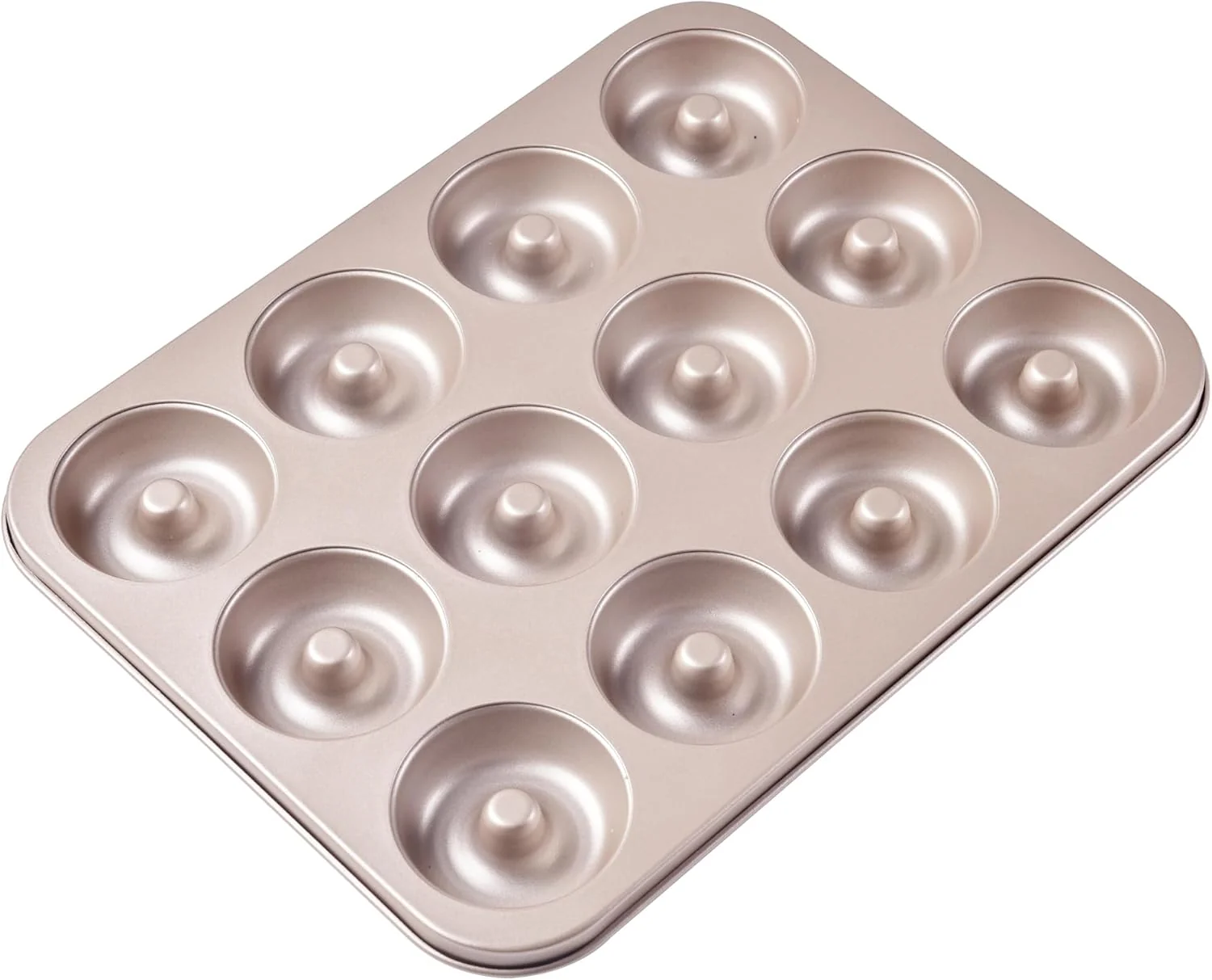 Premium Donut Pan 12-Cavity Non-Stick Dount Mold Cake Pan Pattern Doughnut Bakeware for Oven Baking Champagne Gold Healthy