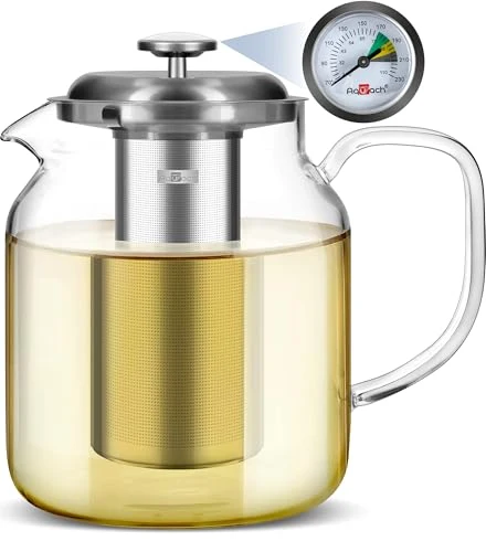Solid 68oz Glass Teapot with Thermometer 68 Count Outstanding