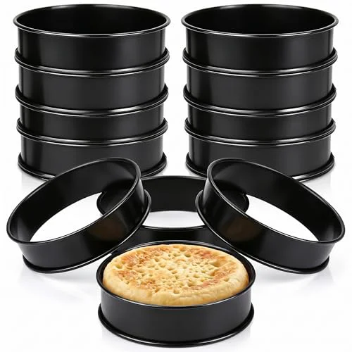 Safe 12Packs Crumpet Rings Nonstick 4 Inch English Muffin Ring Stainless Steel Double Rolled Tart Rings Metal Pastry Cookie Baking Ring Molds Recyclable
