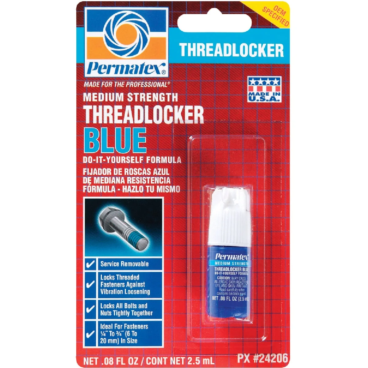Certified PERMATEX 0.08 Oz. Blue Medium Strength Threadlocker Premium