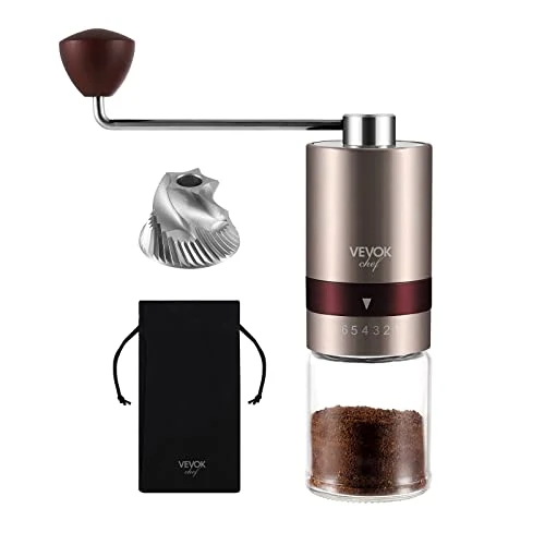 Next-Generation Gold Manual Coffee Grinder Stainless Steel Burr Coffee Grinder with Portable Bag External Adjustable Setting Small Hand Coffee Grinder Ultra Fine for Espresso at Home Morning Coffee Long-Lasting