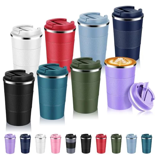 Organic 13 oz Stainless Steel Insulated Travel Coffee Mug with Fip Lid Bulk 8 Pack 8 Count Quality