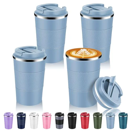 Sustainable 13 oz Stainless Steel Insulated Travel Coffee Mug with Fip Lid Bulk 4 Pack 4 Count Functional