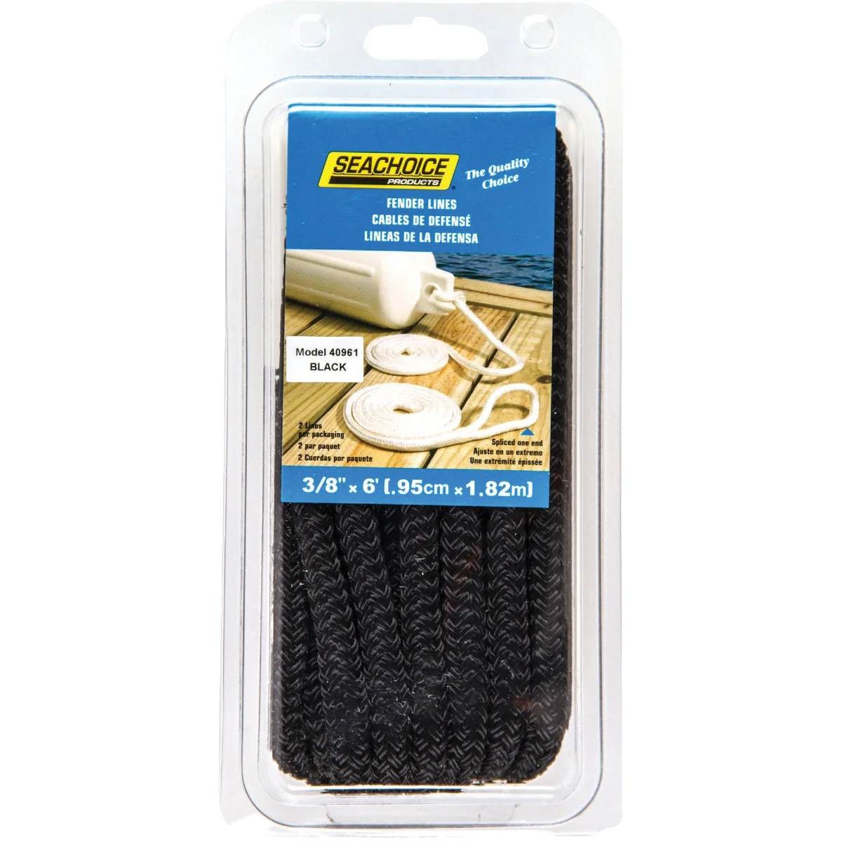 Breathable Seachoice 3 8 In. x 6 Ft. Double-Braided Nylon Fender Line Black 2-Pack Long-Lasting