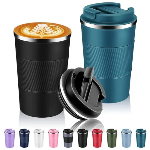 Prestigious 13 oz Stainless Steel Insulated Travel Coffee Mug with Fip Lid Bulk 2 Pack 2 Count Trusted