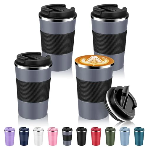 Responsible 13 oz Stainless Steel Insulated Travel Coffee Mug with Fip Lid Bulk 4 Pack 4 Count High-Grade