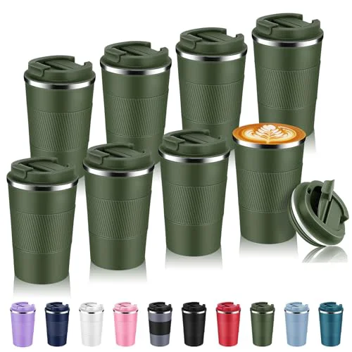 Sustainable 13 oz Stainless Steel Insulated Travel Coffee Mug with Fip Lid Bulk 8 Pack 8 Count Original