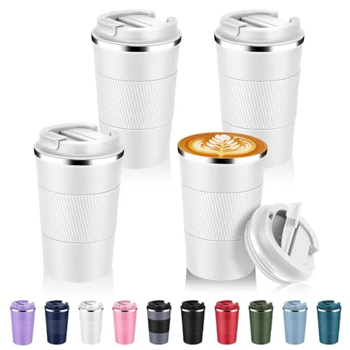 Fine Crafted 13 oz Stainless Steel Insulated Travel Coffee Mug with Fip Lid Bulk 4 Pack 4 Count Consistent