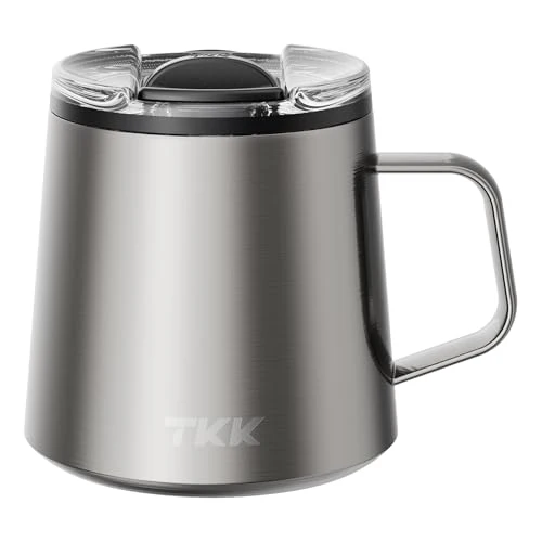 Traditional 12 oz Insulated Coffee Mug with Handle Ceramic Coating Detachable Slider Lid Stainless Steel Tumbler Double Wall Vacuum Travel Cup World-Class