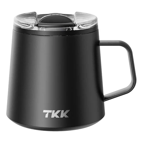 Fashionable 12 oz Insulated Coffee Mug with Handle Ceramic Coating Detachable Slider Lid Stainless Steel Tumbler Double Wall Vacuum Travel Cup Eco-Friendly