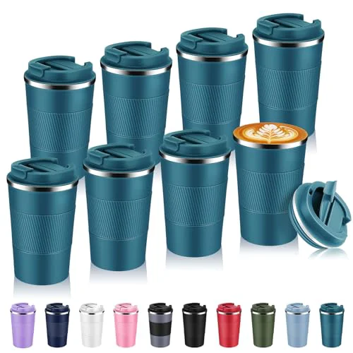 Safe 13 oz Stainless Steel Insulated Travel Coffee Mug with Fip Lid Bulk 8 Pack 8 Count Premium Material