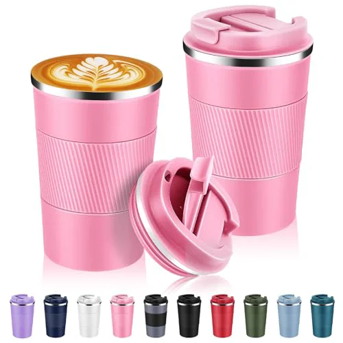 Fine 13 oz Stainless Steel Insulated Travel Coffee Mug with Fip Lid Bulk 2 Pack 2 Count Original