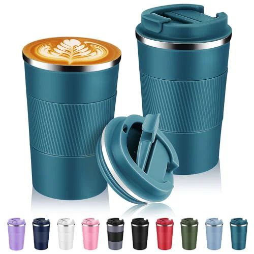 Original 13 oz Stainless Steel Insulated Travel Coffee Mug with Fip Lid Bulk 2 Pack 2 Count Optimized