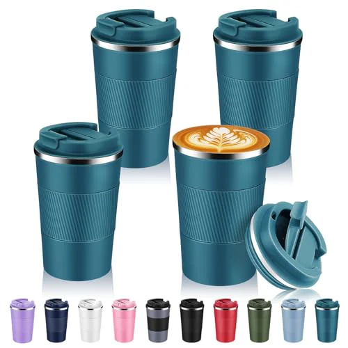 Casual 13 oz Stainless Steel Insulated Travel Coffee Mug with Fip Lid Bulk 4 Pack 4 Count Trusted