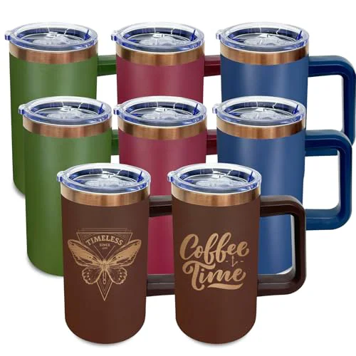 High-Grade 22oz Insulated Coffee Mug Bulk with Handle and Lid Mixed 8 Count Sustainable
