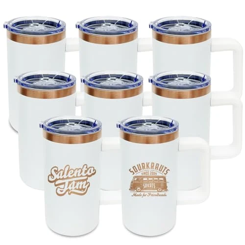 Smooth 22oz Insulated Coffee Mug Bulk with Handle and Lid White 8 Count Specialty
