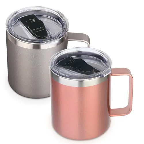 Pure 14oz Insulated Stainless Steel Coffee Mug with Lid Bulk 2 Pack 2 Count Solid