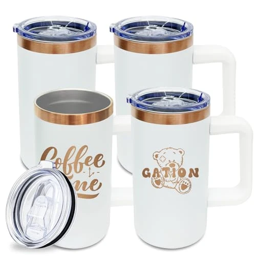 Effective 22oz Insulated Coffee Mug Bulk with Handle and Lid White 4 Count Fine