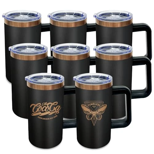 Original 22oz Insulated Coffee Mug Bulk with Handle and Lid Black 8 Count Sustainable