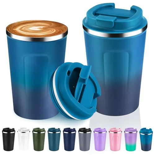 Easy-to-Use 12 oz Double Wall Insulated Vacuum Travel Coffee Mugs with Flip Lid Bulk 2 Pack 2 Count Crafted