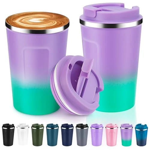 Green 12 oz Double Wall Insulated Vacuum Travel Coffee Mug with Flip Lid Bulk 2 Pack 2 Count First-Class