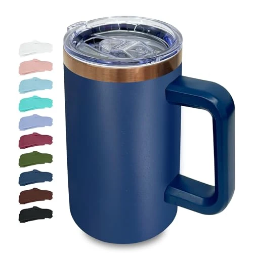Verified 22oz Insulated Coffee Mug Bulk with Handle and Lid Navy Quality