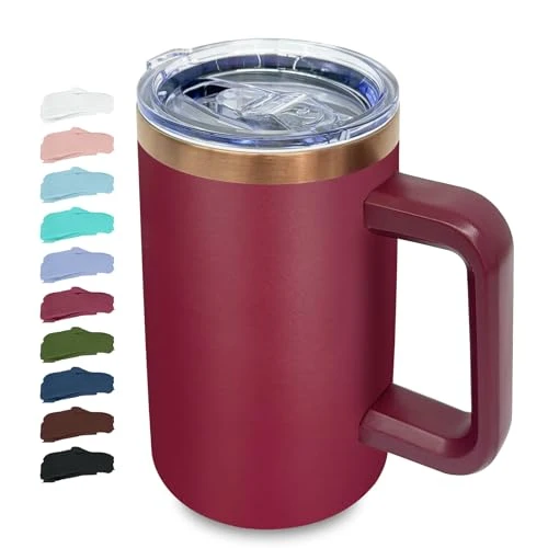 Enhanced 22oz Insulated Coffee Mug Bulk with Handle and Lid Red Eco-Friendly