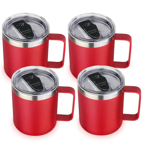 Functional 14oz Insulated Stainless Steel Coffee Mug with Lid Bulk 4 Pack 4 Count Official