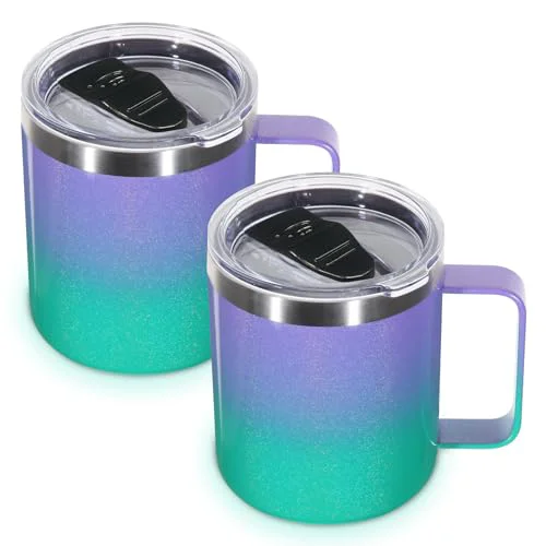 Excellent 14oz Insulated Stainless Steel Coffee Mug with Lid Bulk 2 Pack 2 Count Smooth
