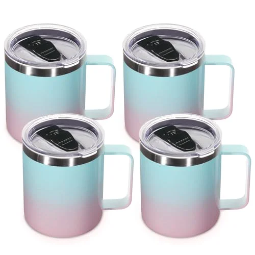 Organic 14oz Insulated Stainless Steel Coffee Mug with Lid Bulk 4 Pack 4 Count Recyclable