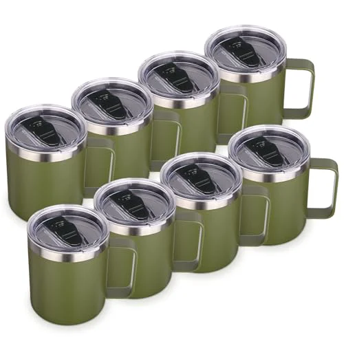 Detailed 14oz Insulated Stainless Steel Coffee Mug with Lid Bulk 8 Pack 8 Count Modern